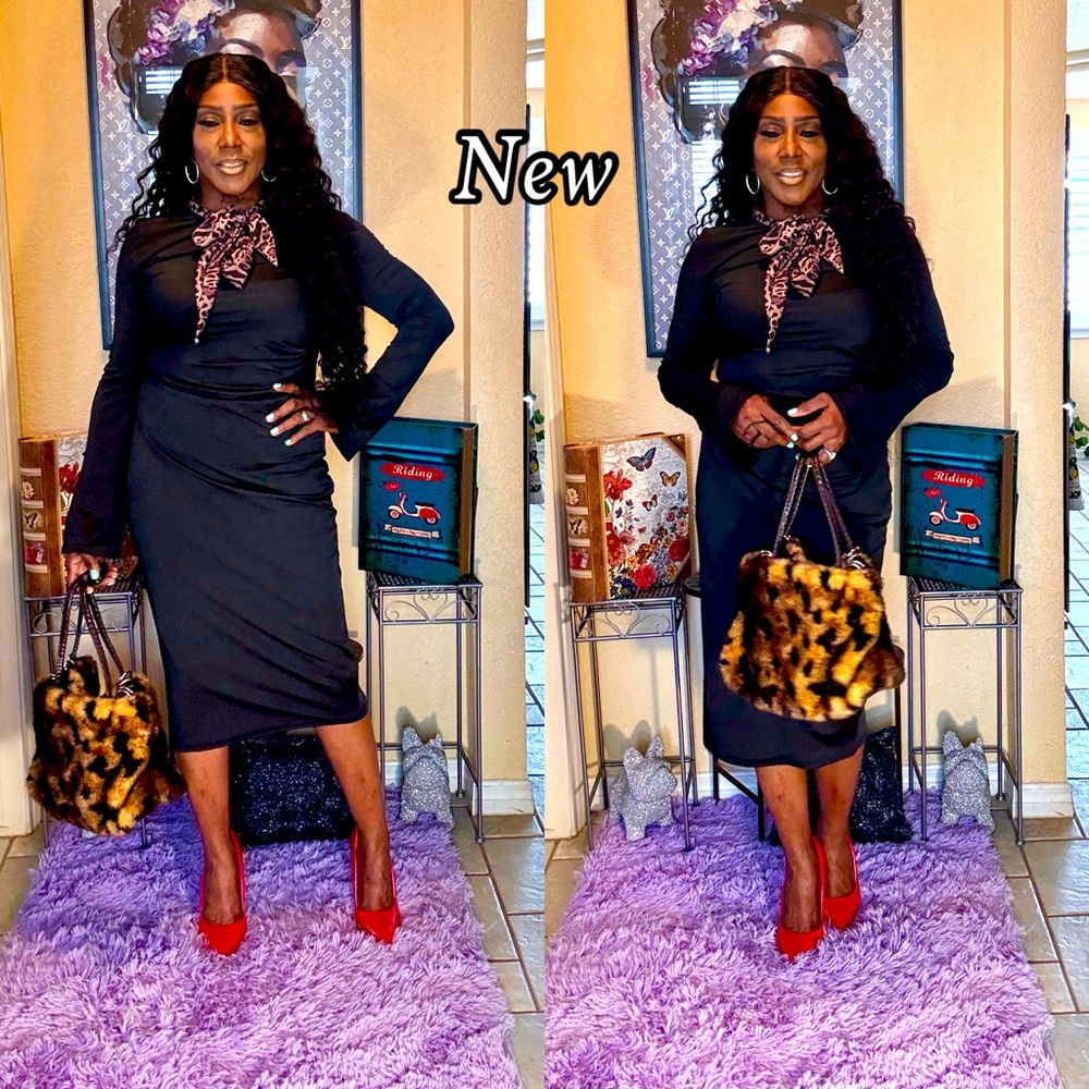 SHEIN Black Pencil Dress with Red Heels